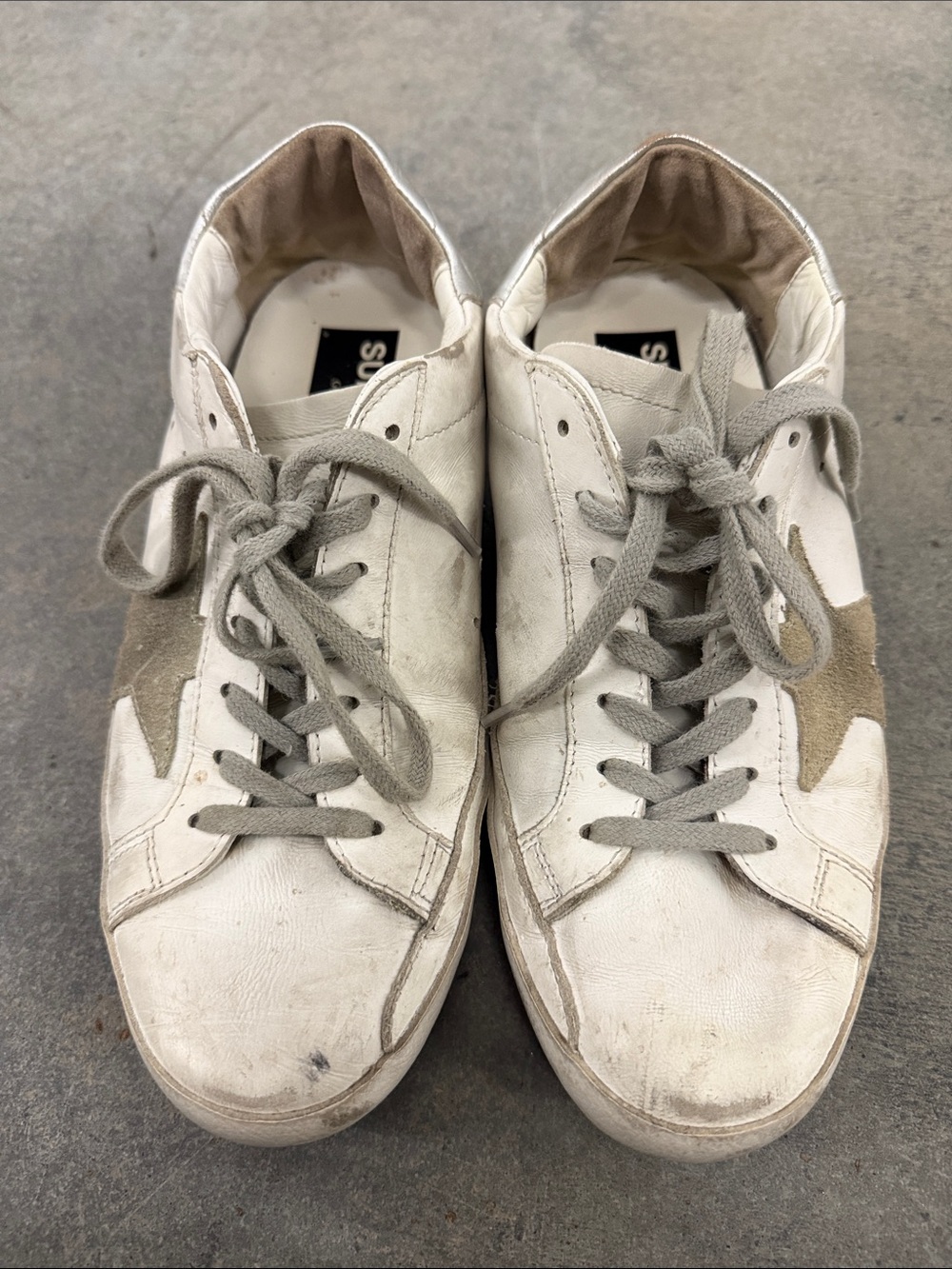 Golden Goose White Leather Sneakers with Taupe Star